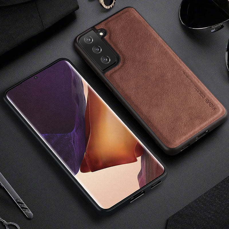 Mobile Phone Case S21Fe Plain Leather Crazy Horse Pattern Sticker Leather Case S21 Protective Cover