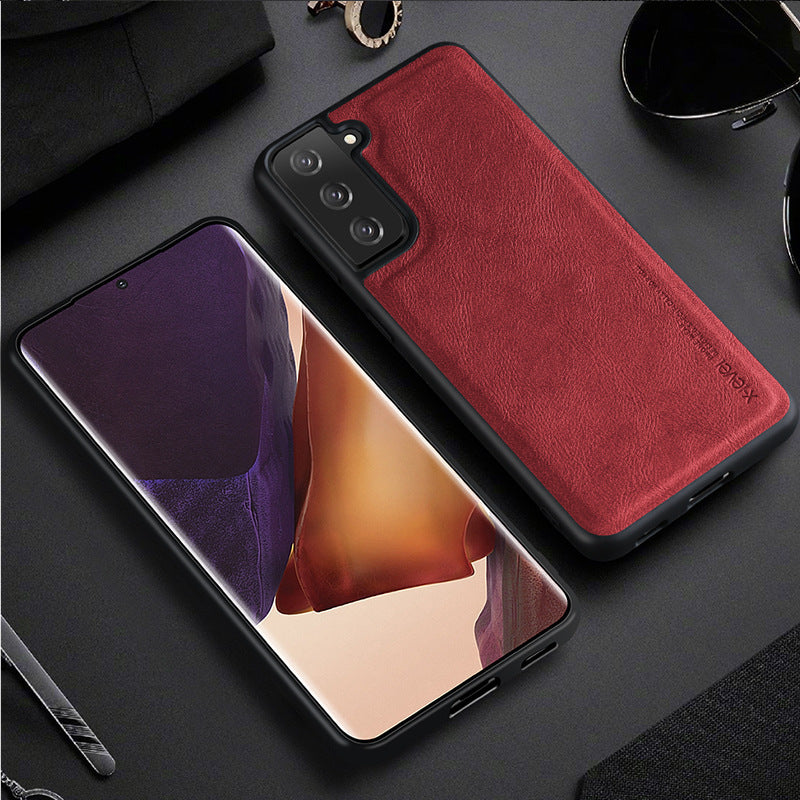 Mobile Phone Case S21Fe Plain Leather Crazy Horse Pattern Sticker Leather Case S21 Protective Cover