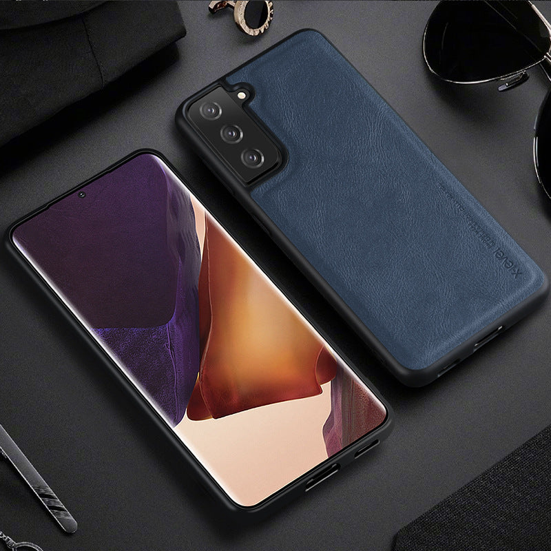 Mobile Phone Case S21Fe Plain Leather Crazy Horse Pattern Sticker Leather Case S21 Protective Cover