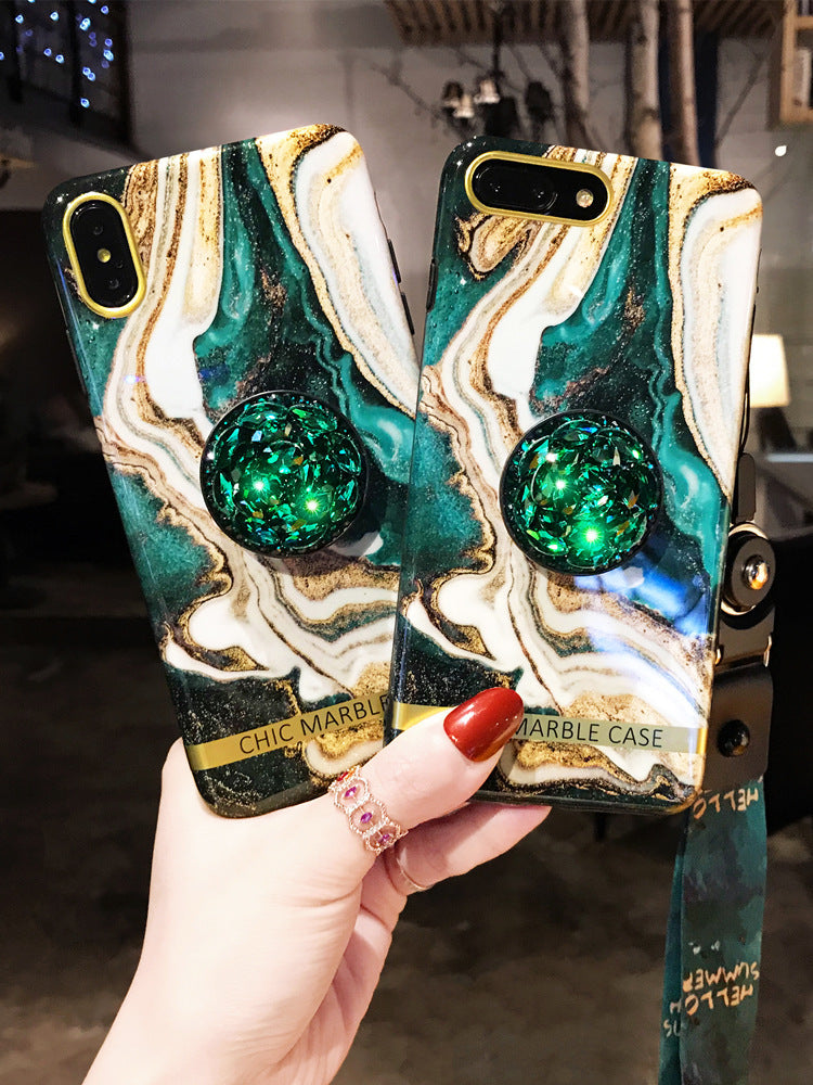 Emerald Marble Phone Case Rhinestone Protective Cover