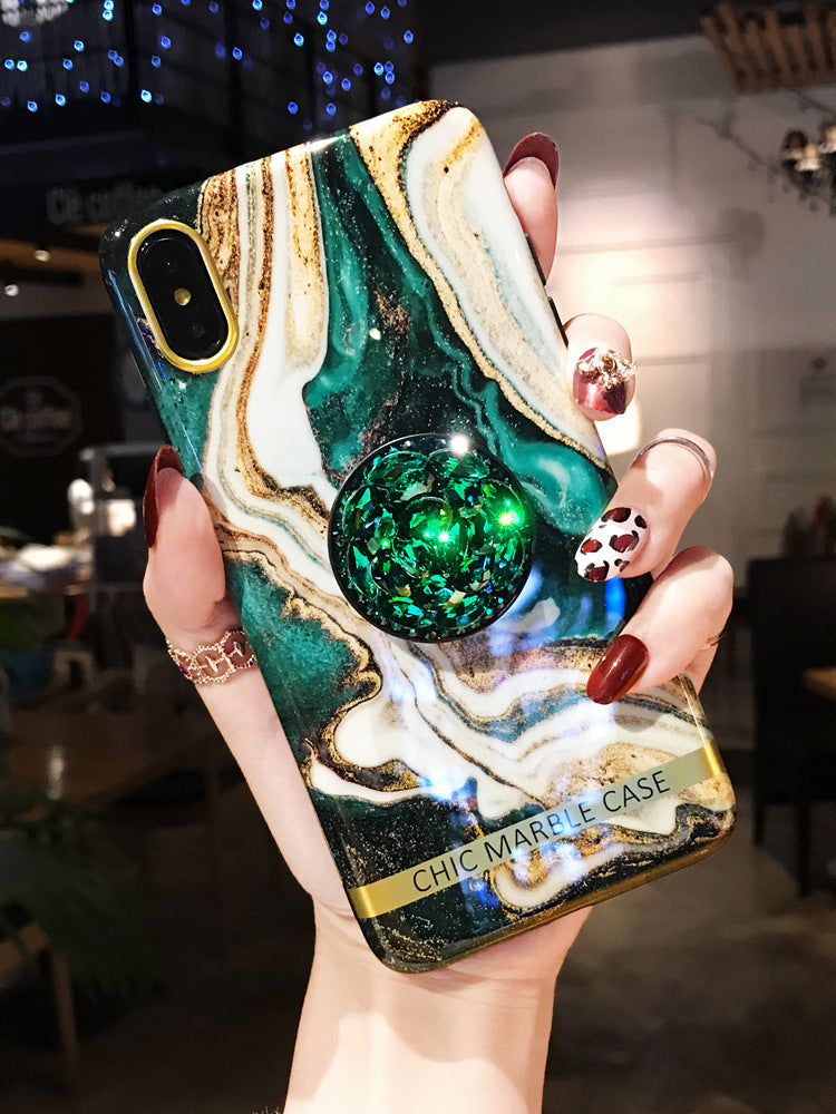 Emerald Marble Phone Case Rhinestone Protective Cover