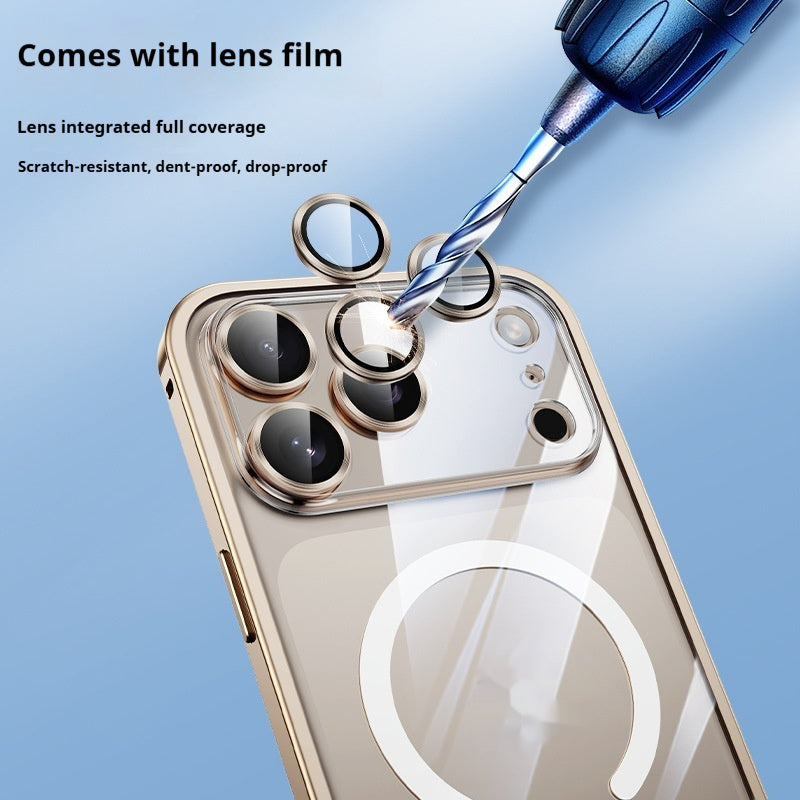 Applicable 17 Metal Frame Phone Case Magnetic Suction Spring Fastener Transparent Eagle Eye Lens Protective Cover