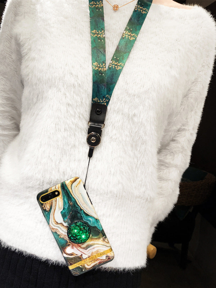 Emerald Marble Phone Case Rhinestone Protective Cover